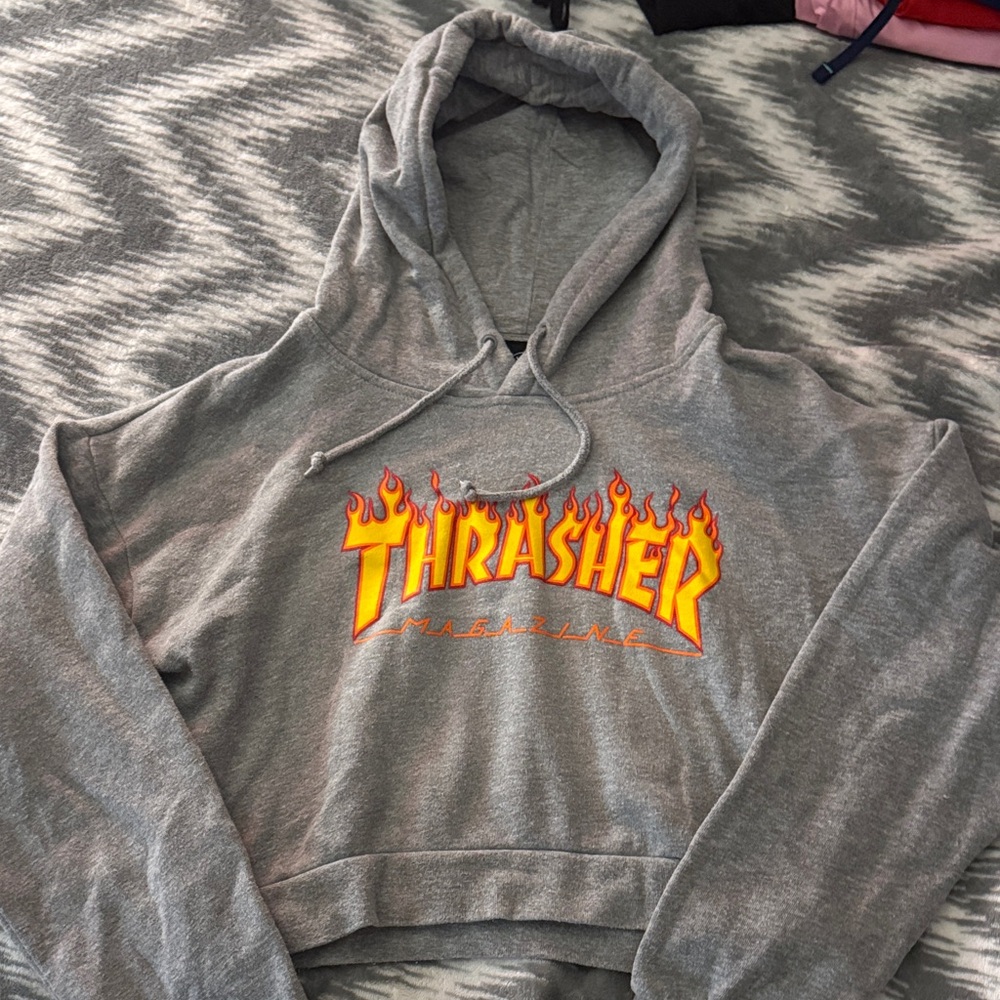 Thrasher Charcoal Hoodie with Fiery Logo